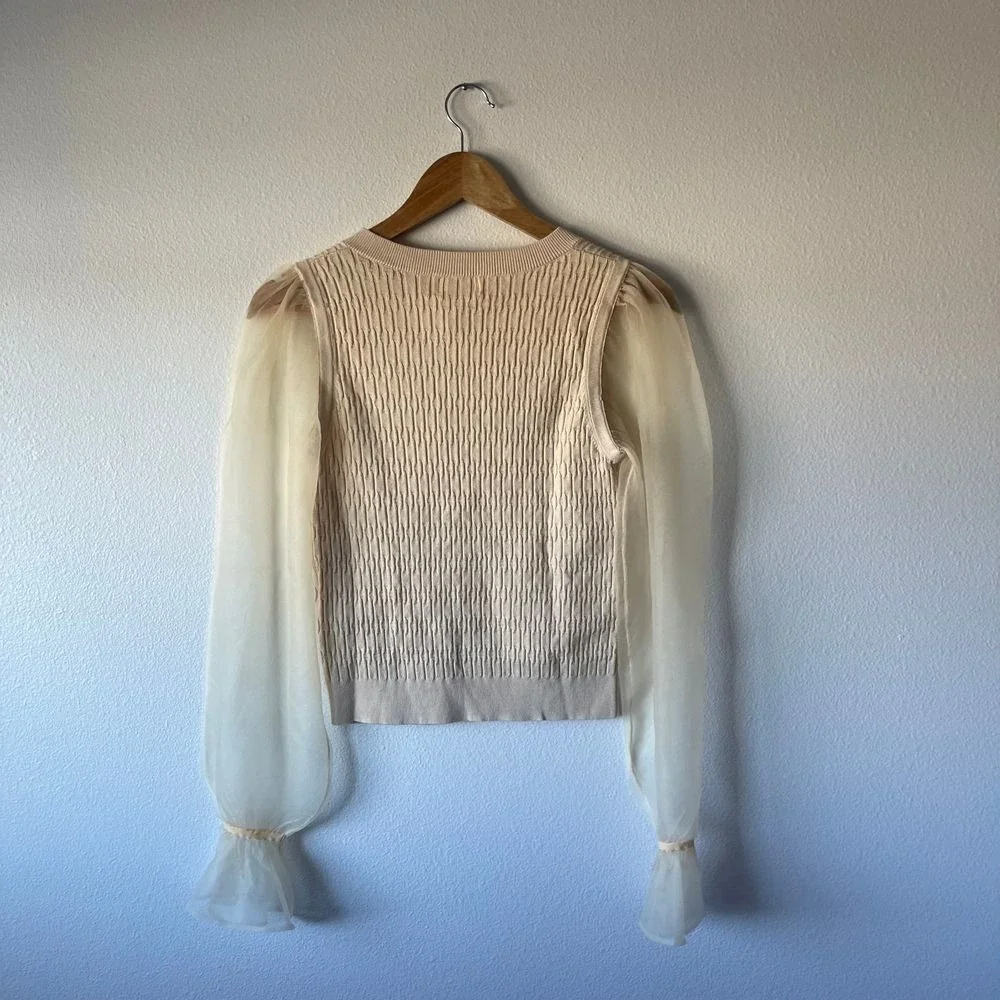 Anthropologie‎ NWT Sheer Sleeve V-Neck Sweater